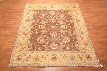 8'1" x 9’11" Hand Knotted Peshawar Stone wash 100% Wool Oriental Area Rug Brown-1