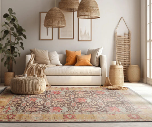Multi Sizes Hand Knotted LoomBloom Muted Turkish Oushak 100% Wool Traditional  Oriental Area Rug Brown,Mustard Color-0