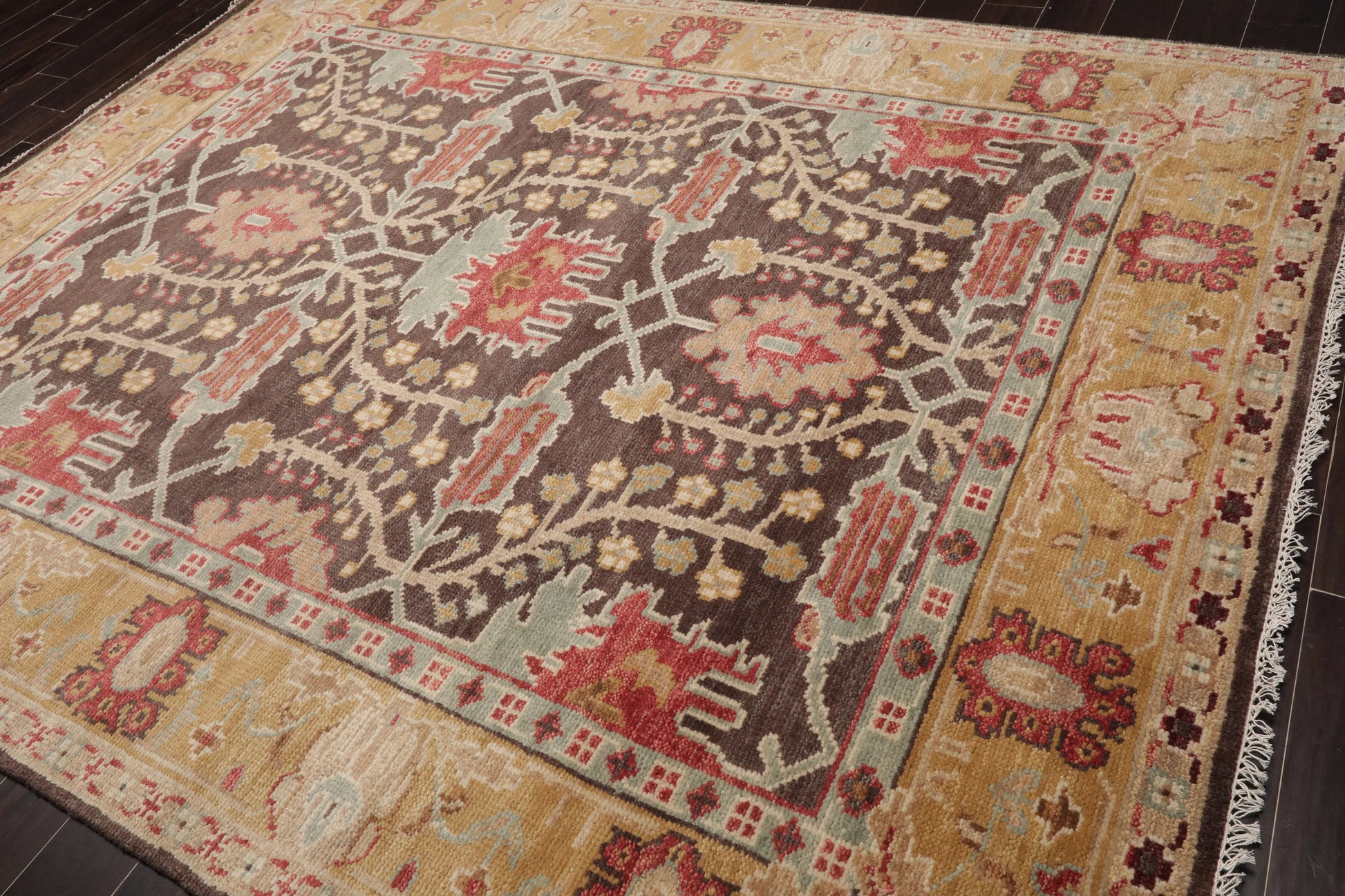Multi Sizes Hand Knotted LoomBloom Muted Turkish Oushak 100% Wool Traditional  Oriental Area Rug Brown,Mustard Color-3