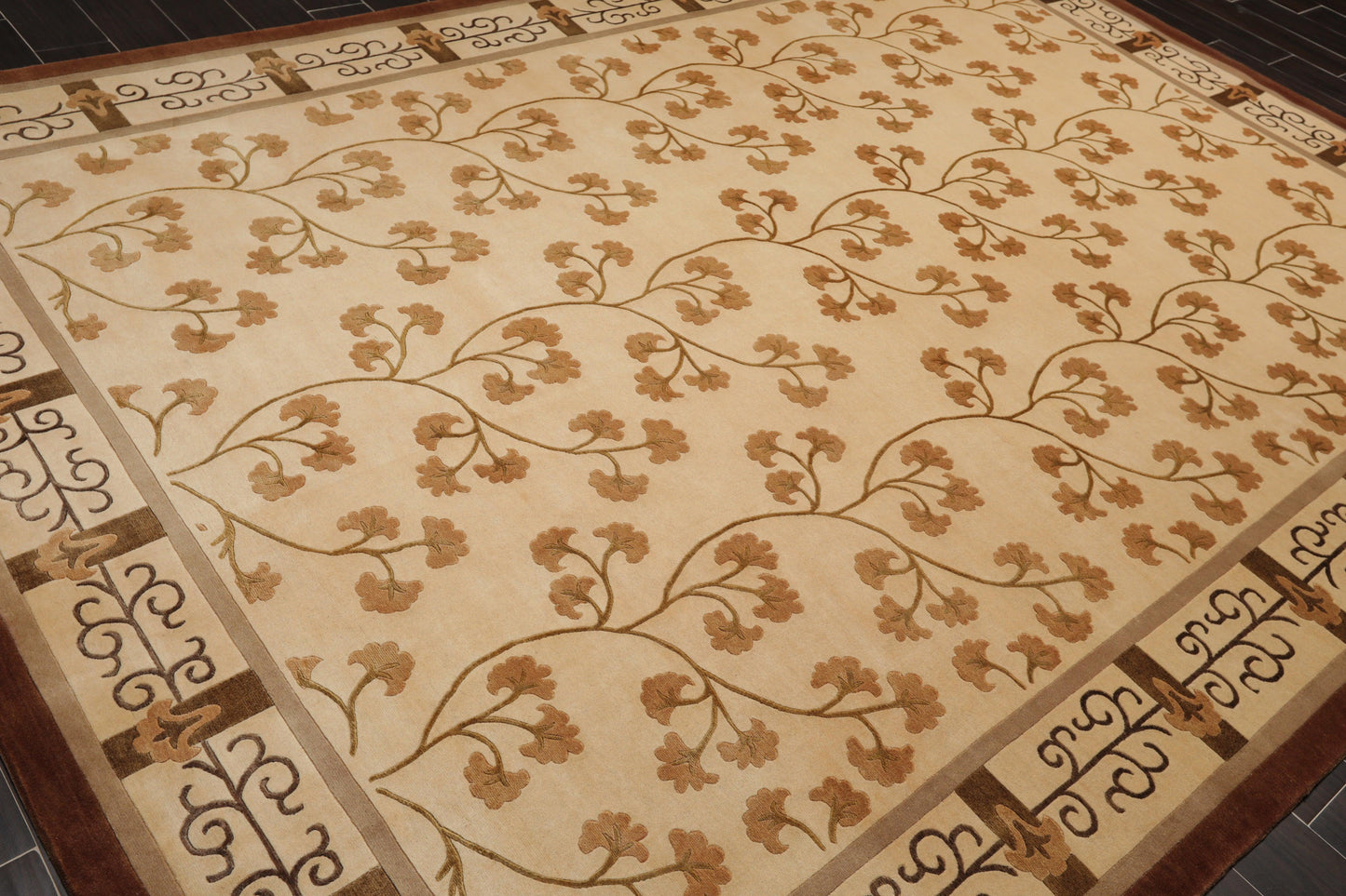 8' x 11'3" Hand Knotted Wool & Silk Euro Style 200 KPSI Tibetan Area Rug Beige-3