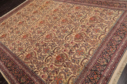 9x12 Warm Beige, Charcoal Hand Knotted 100% Wool Kerman Vintage Traditional Oriental Area Rug-3