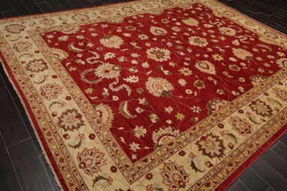9'3" x 11'11 Hand Knotted 100% Wool Peshawar Vegetable Dye Area Rug Rusty Red-3