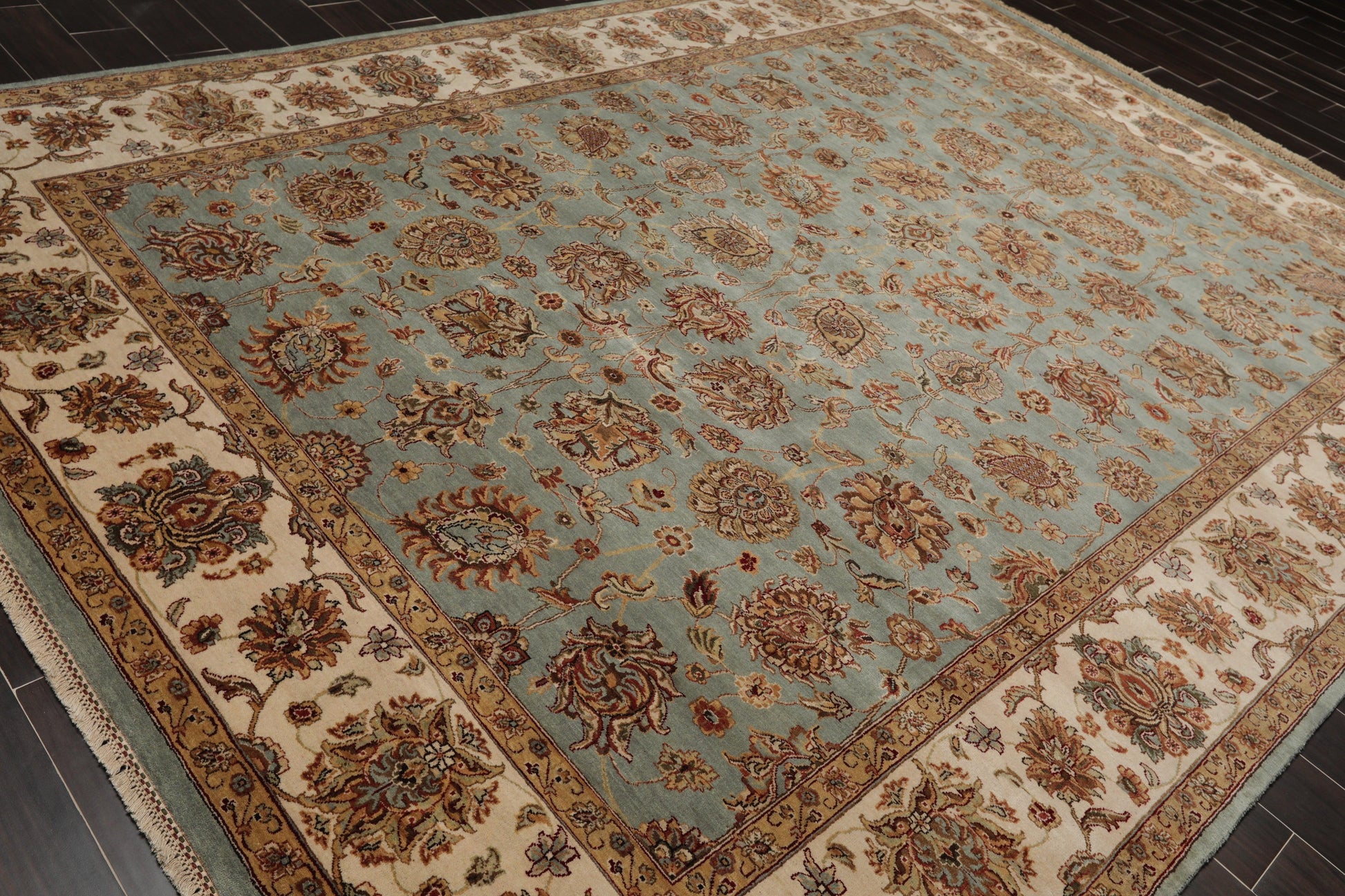 8'6" x 11'6" Hand Knotted 100% Wool Agra 200 KPSI Oriental Area Rug Aqua-3