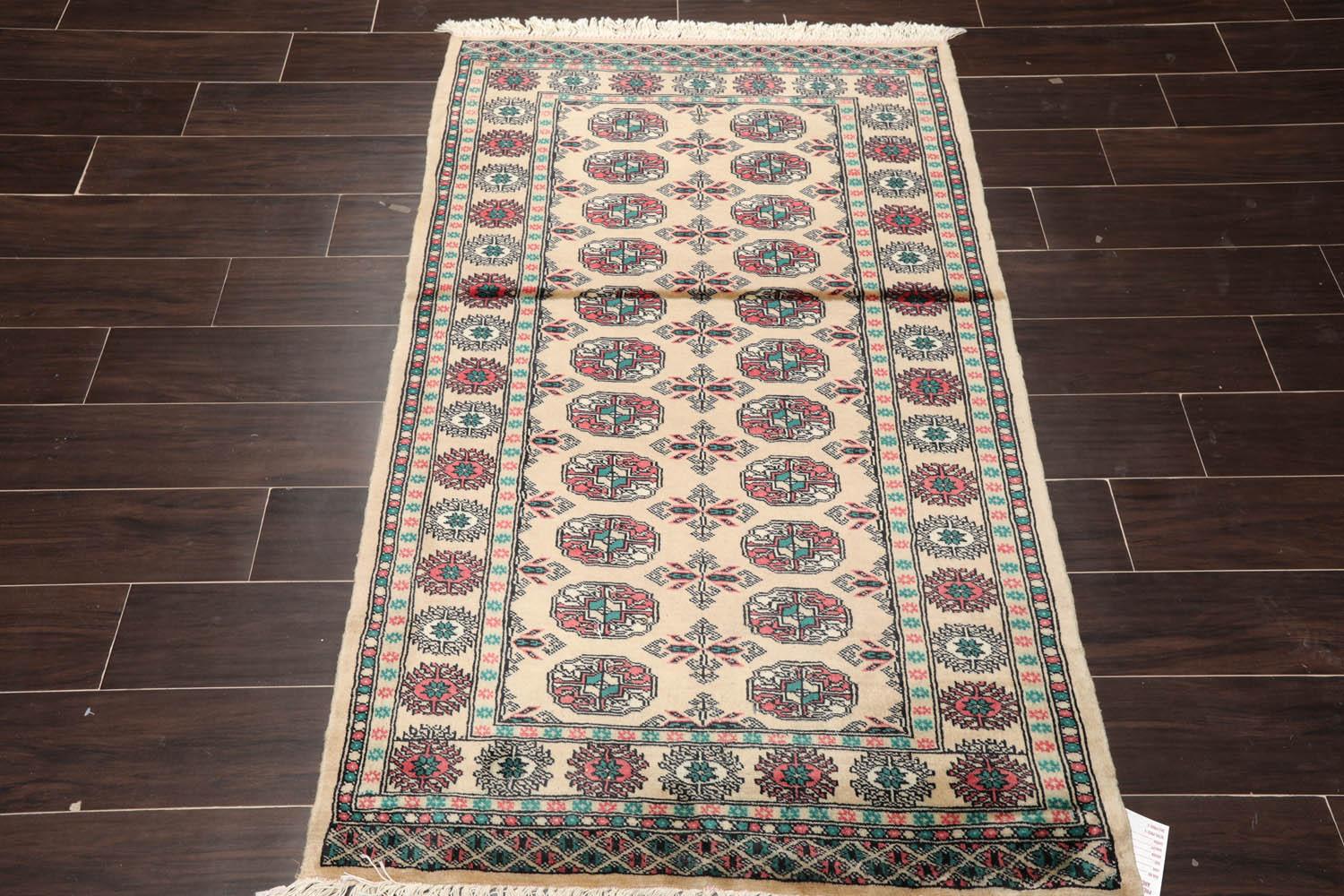 3'2" x 4'11” Hand Knotted Wool Bokhara with Silky Sheen Oriental Area Rug Beige-1