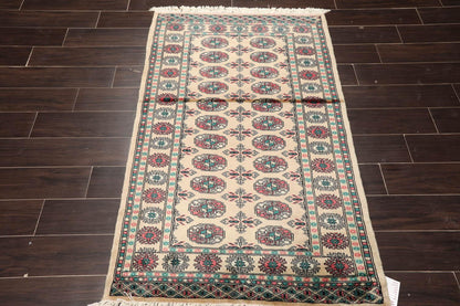 3'2" x 4'11” Hand Knotted Wool Bokhara with Silky Sheen Oriental Area Rug Beige-1