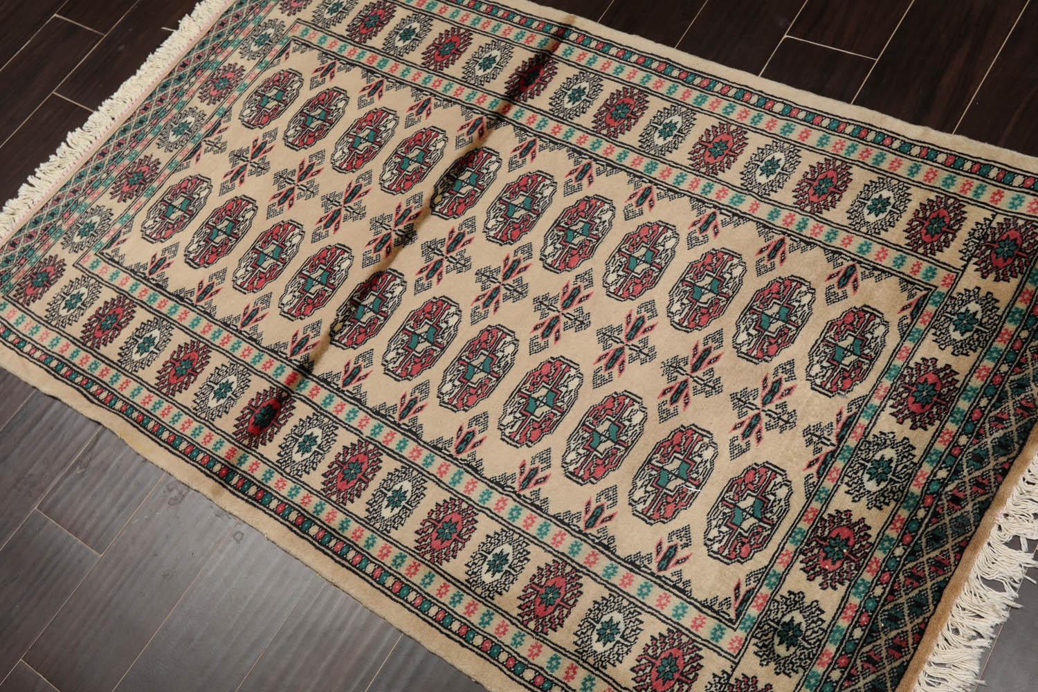 3'2" x 4'11” Hand Knotted Wool Bokhara with Silky Sheen Oriental Area Rug Beige-2