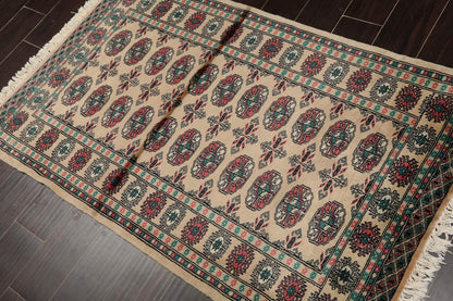 3'2" x 4'11” Hand Knotted Wool Bokhara with Silky Sheen Oriental Area Rug Beige-2