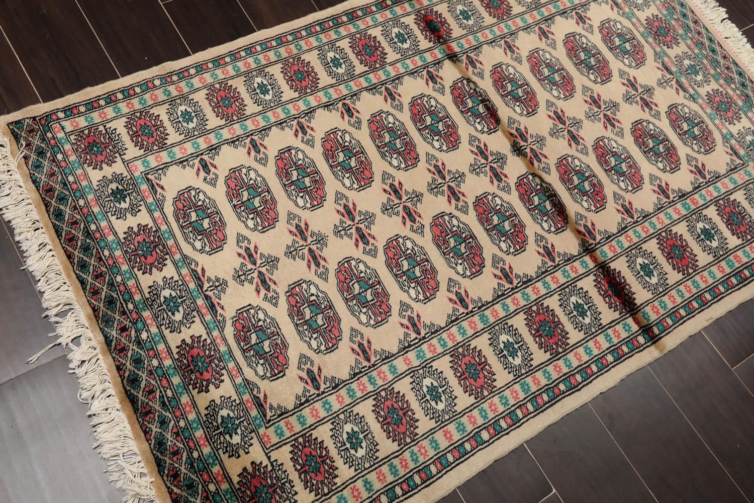 3'2" x 4'11” Hand Knotted Wool Bokhara with Silky Sheen Oriental Area Rug Beige-3