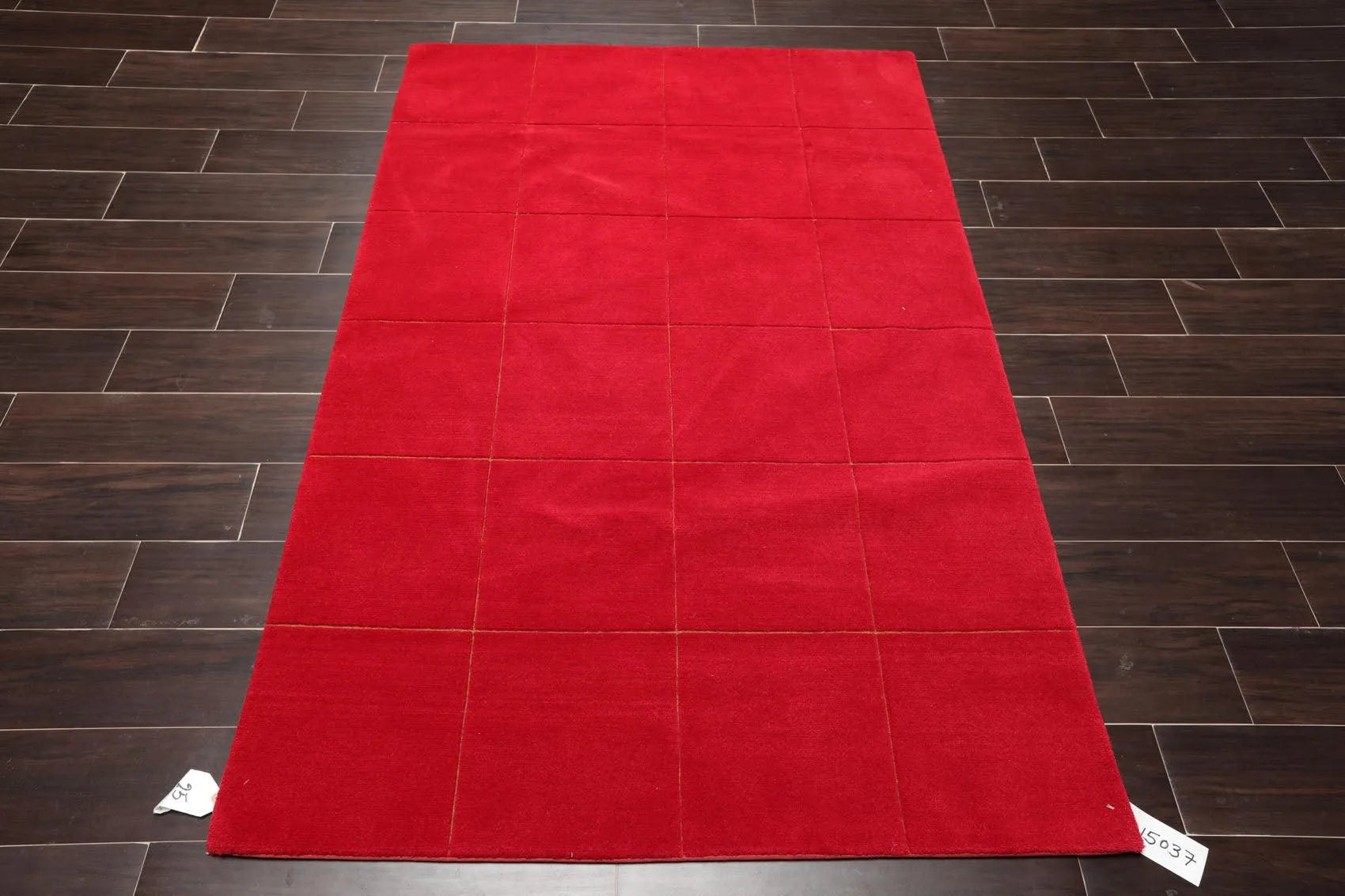 4' x 6' Hand Knotted 100% Wool Tibetan solid Squares 150 KPSI Area Rug Red-1