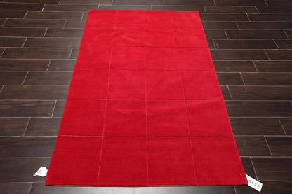 4' x 6' Hand Knotted 100% Wool Tibetan solid Squares 150 KPSI Area Rug Red-1