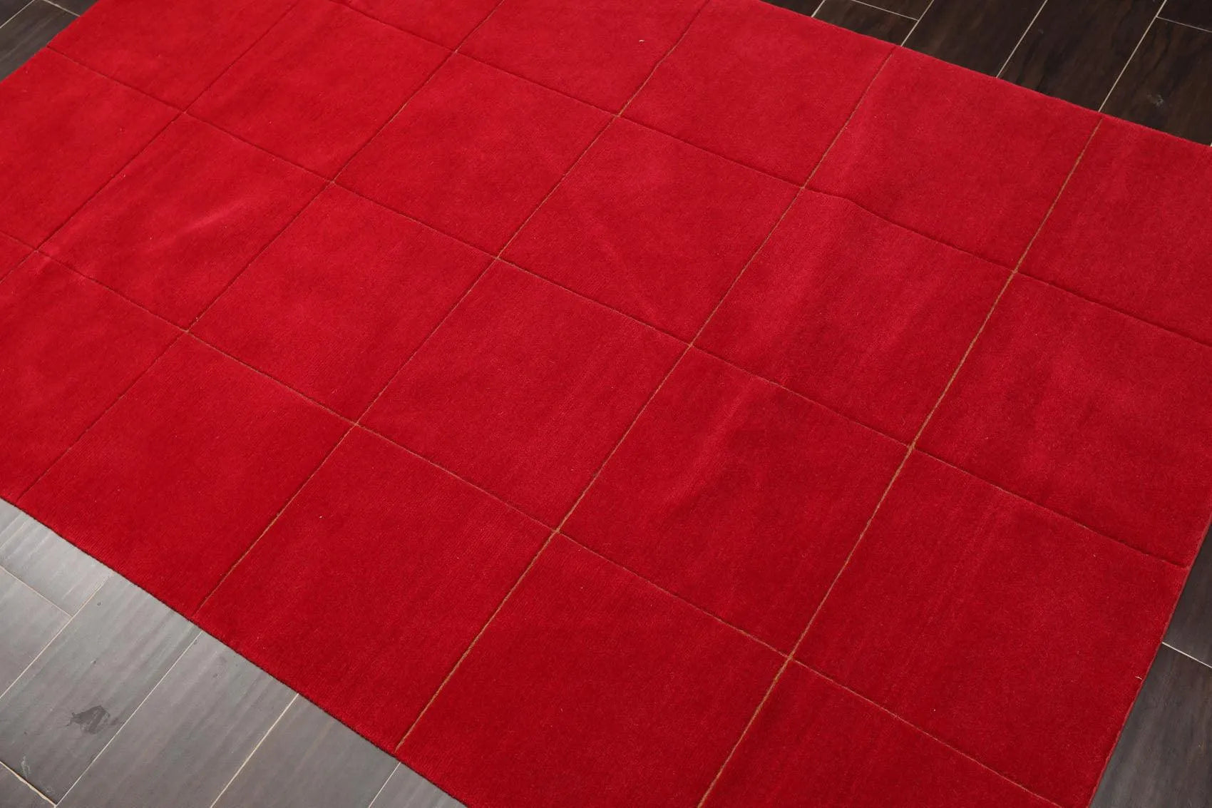 4' x 6' Hand Knotted 100% Wool Tibetan solid Squares 150 KPSI Area Rug Red-2