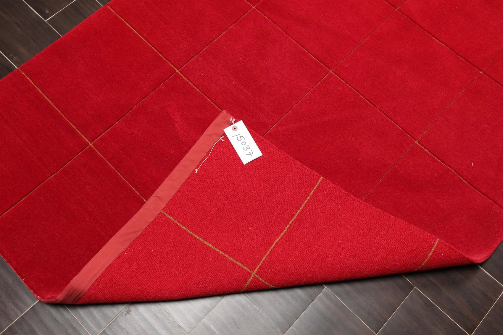 4' x 6' Hand Knotted 100% Wool Tibetan solid Squares 150 KPSI Area Rug Red-4