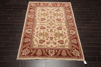 5'9" x 8'4" Hand Knotted Peshawar 100% Wool Arts and Craft Area Rug Beige-1