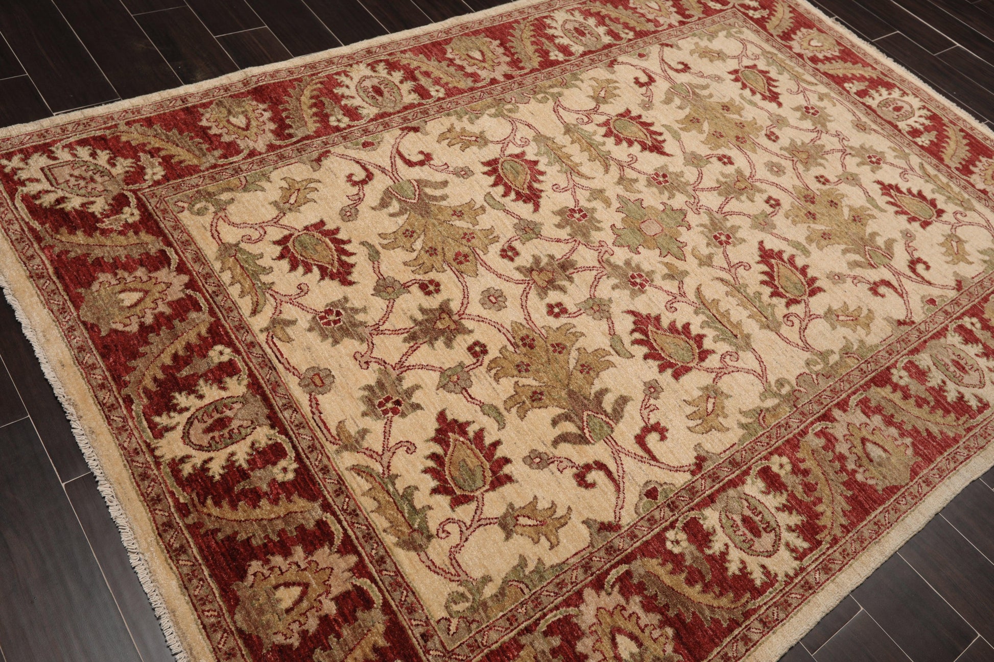5'9" x 8'4" Hand Knotted Peshawar 100% Wool Arts and Craft Area Rug Beige-3