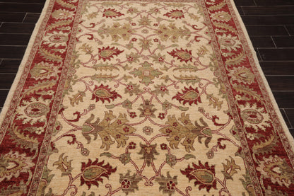 5'9" x 8'4" Hand Knotted Peshawar 100% Wool Arts and Craft Area Rug Beige-4