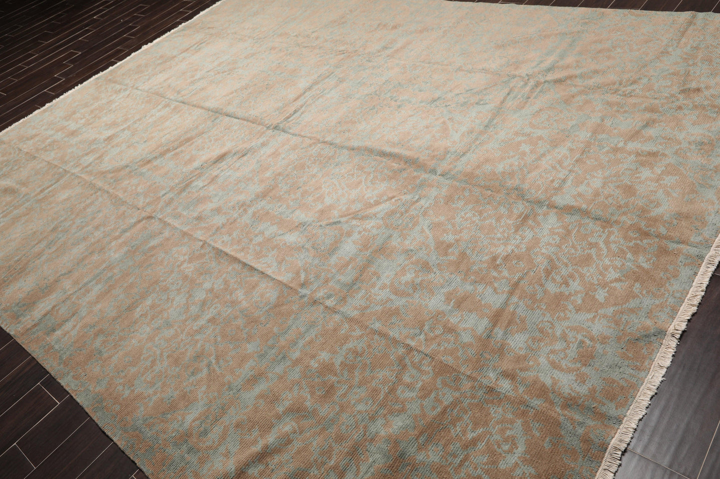 9'3" x 12' Hand Knotted Wool & Silk Transitional Turkish Oriental Area Rug Teal-2