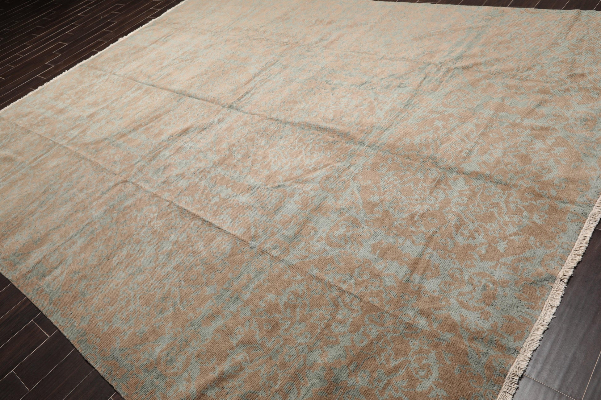 9'3" x 12' Hand Knotted Wool & Silk Transitional Turkish Oriental Area Rug Teal-2