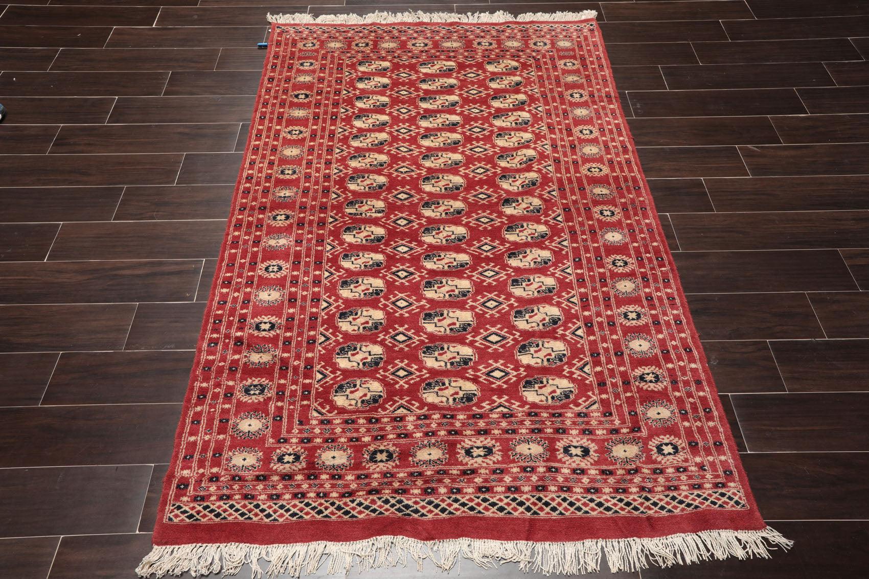 4'2"x6'4" Hand Knotted Wool Bokhaara Traditional 250 KPSI Oriental Area Rug Rust-1