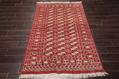 4'2"x6'4" Hand Knotted Wool Bokhaara Traditional 250 KPSI Oriental Area Rug Rust-1