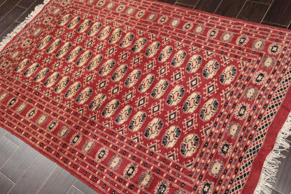 4'2"x6'4" Hand Knotted Wool Bokhaara Traditional 250 KPSI Oriental Area Rug Rust-2