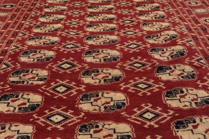 4'2"x6'4" Hand Knotted Wool Bokhaara Traditional 250 KPSI Oriental Area Rug Rust-4