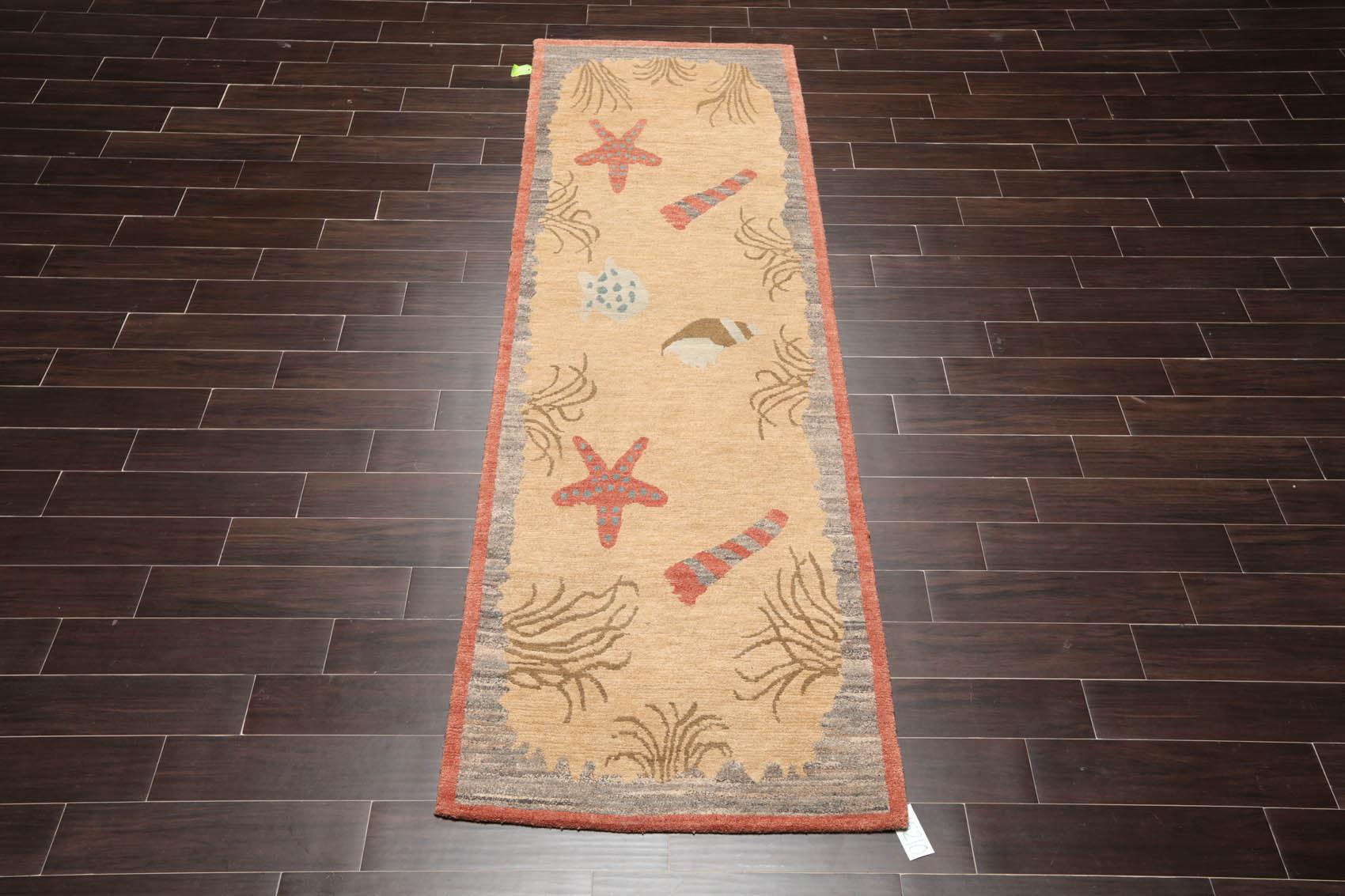3'1" x 8'11" Runner Hand Knotted Tibetan Wool Designer Plus Pile Area Rug Beige-1