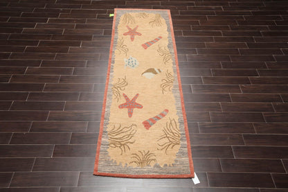 3'1" x 8'11" Runner Hand Knotted Tibetan Wool Designer Plus Pile Area Rug Beige-1