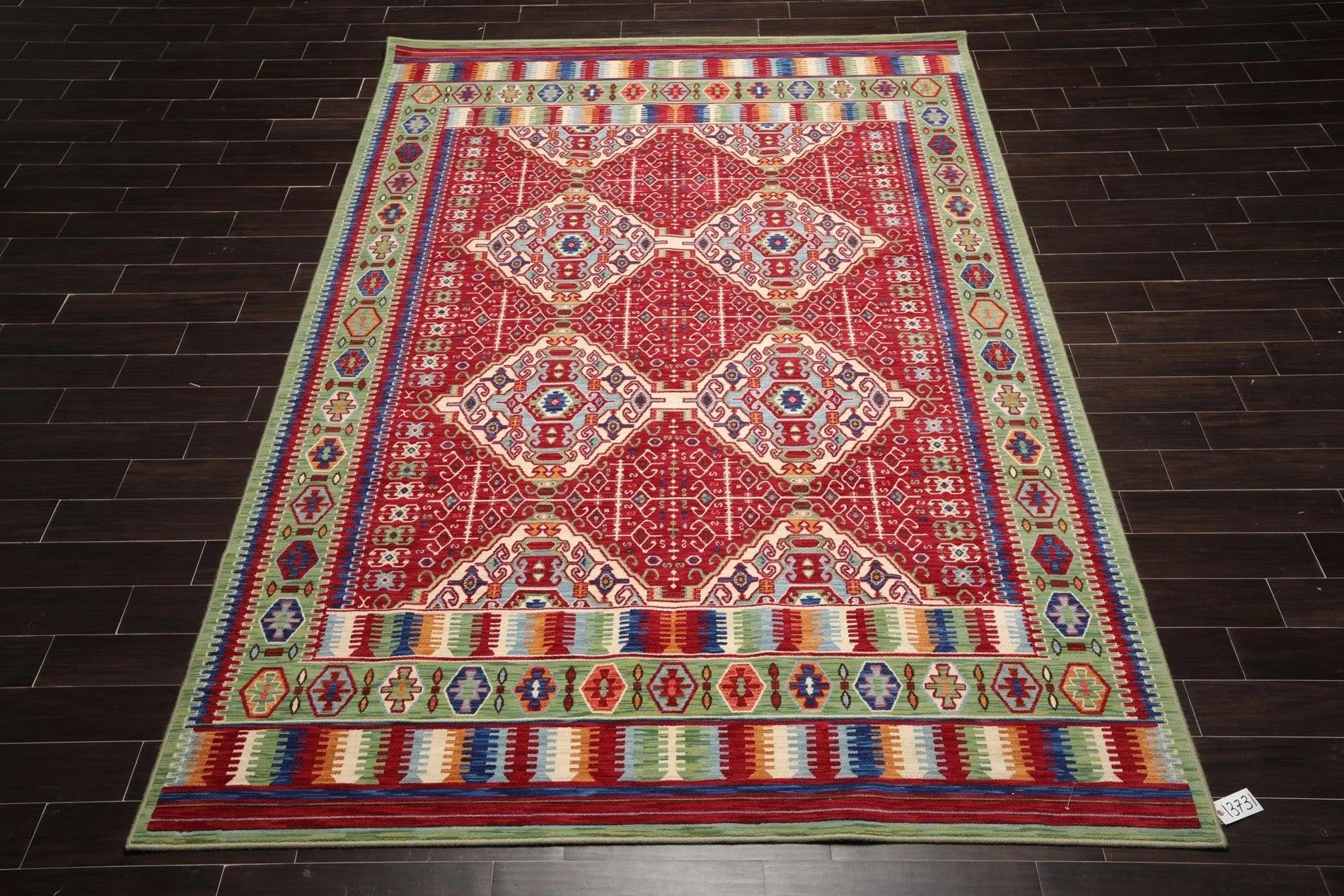 8' x 11' Geometric Traditional Wool Area Rug Red Made in USA-1