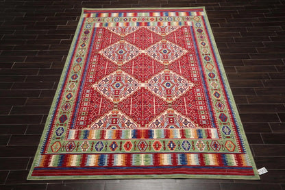 8' x 11' Geometric Traditional Wool Area Rug Red Made in USA-1