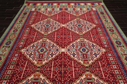 8' x 11' Geometric Traditional Wool Area Rug Red Made in USA-4