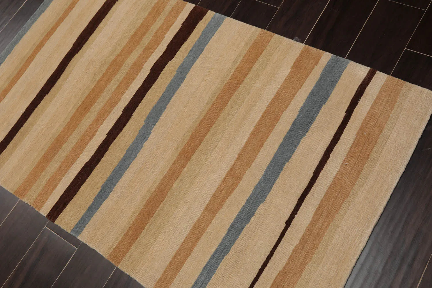 3x5 Hand-Knotted Contemporary  Striped Tibetan Wool Area Rug Beige-3
