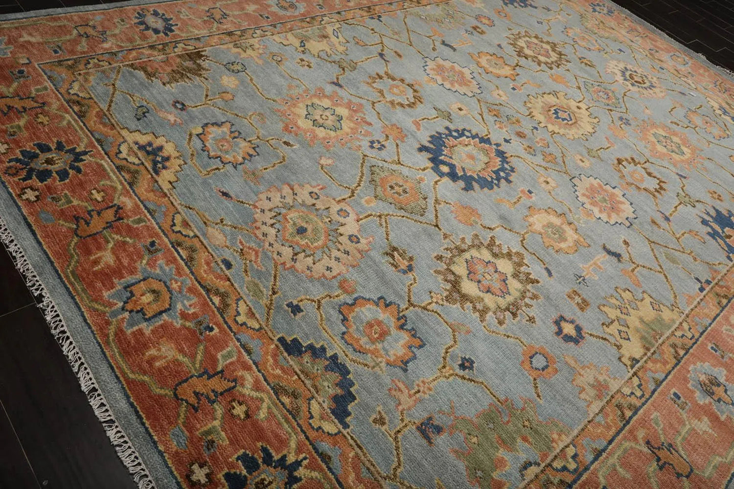 Multi Sizes Blue, Peach LoomBloom Turkish Oushak Hand Knotted 100% Wool Traditional Oriental Area Rug-3