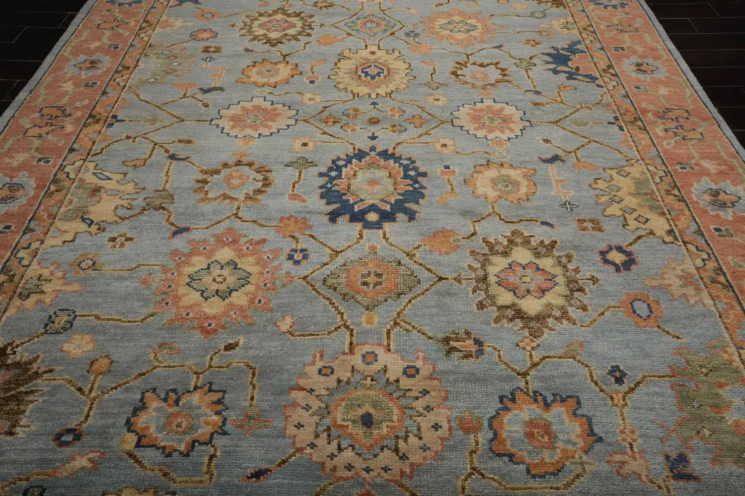 Multi Sizes Blue, Peach LoomBloom Turkish Oushak Hand Knotted 100% Wool Traditional Oriental Area Rug-4