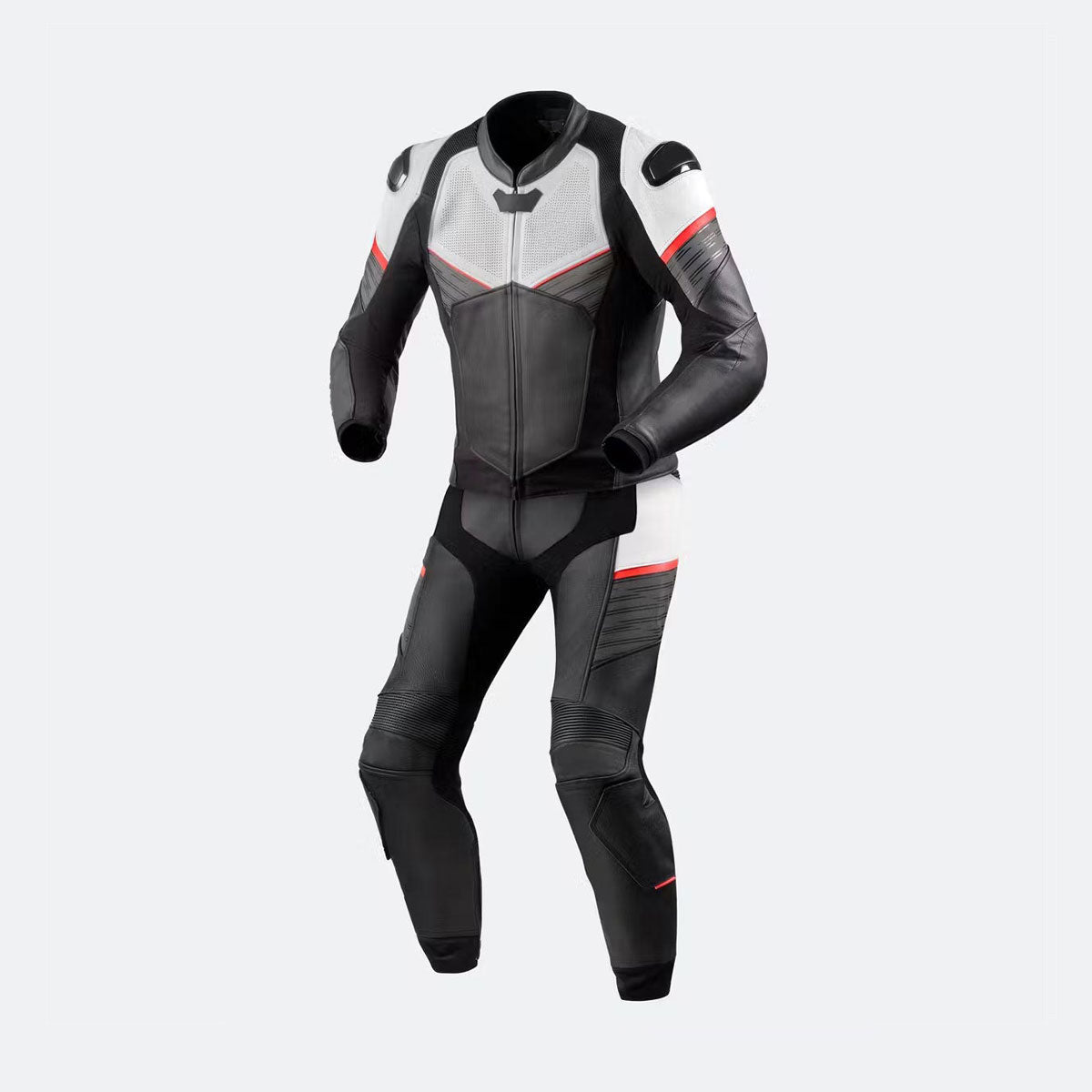 FlashStrike Black & White Leather Biker Suit-0