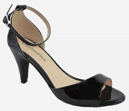 CityClassified Women Ankle Strap Heel Open Toe Black Patent Dress Sandals TUPPER-0