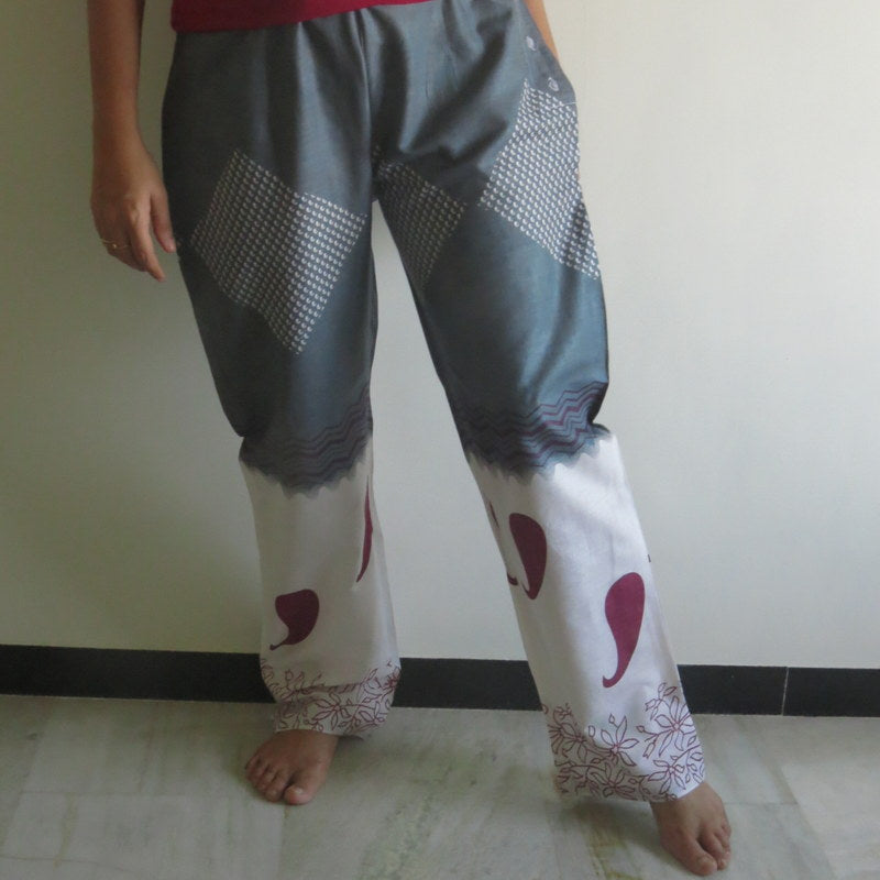 Gray Paisley Straight Cut Drawstring Pajamas-4