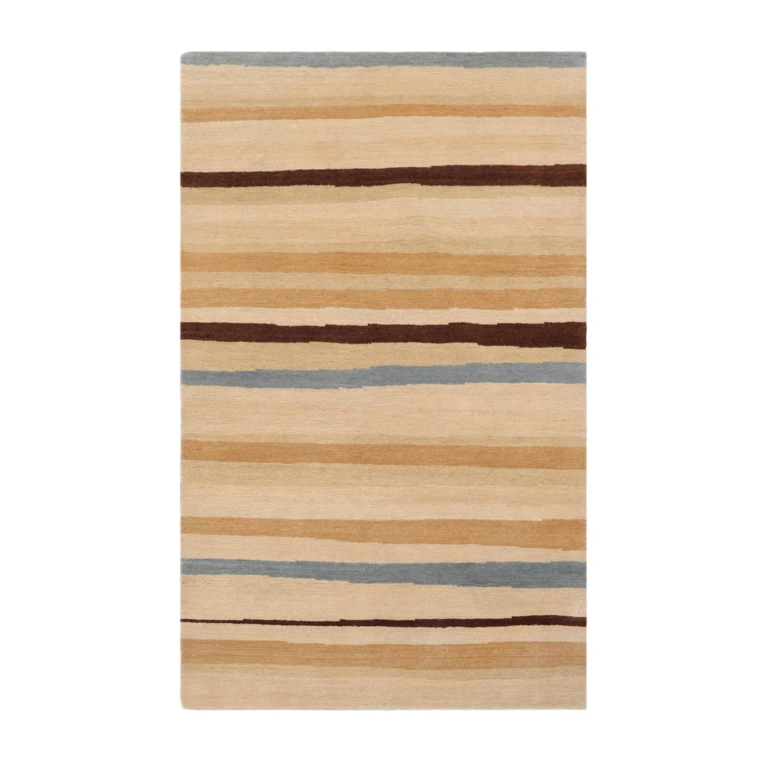 3x5 Hand-Knotted Contemporary  Striped Tibetan Wool Area Rug Beige-1