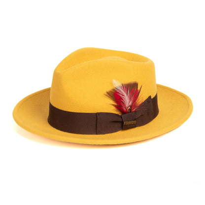 Crushable Mustard 100% Australian Wool Fedora Hat-0