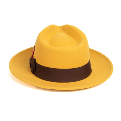 Crushable Mustard 100% Australian Wool Fedora Hat-2