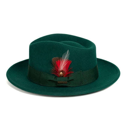 Crushable Hunter Green 100% Australian Wool Fedora Hat-1