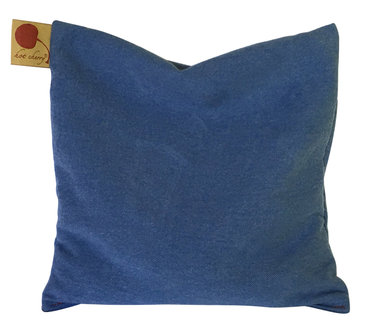 Hot Cherry Square Pillow in Blue Denim-4