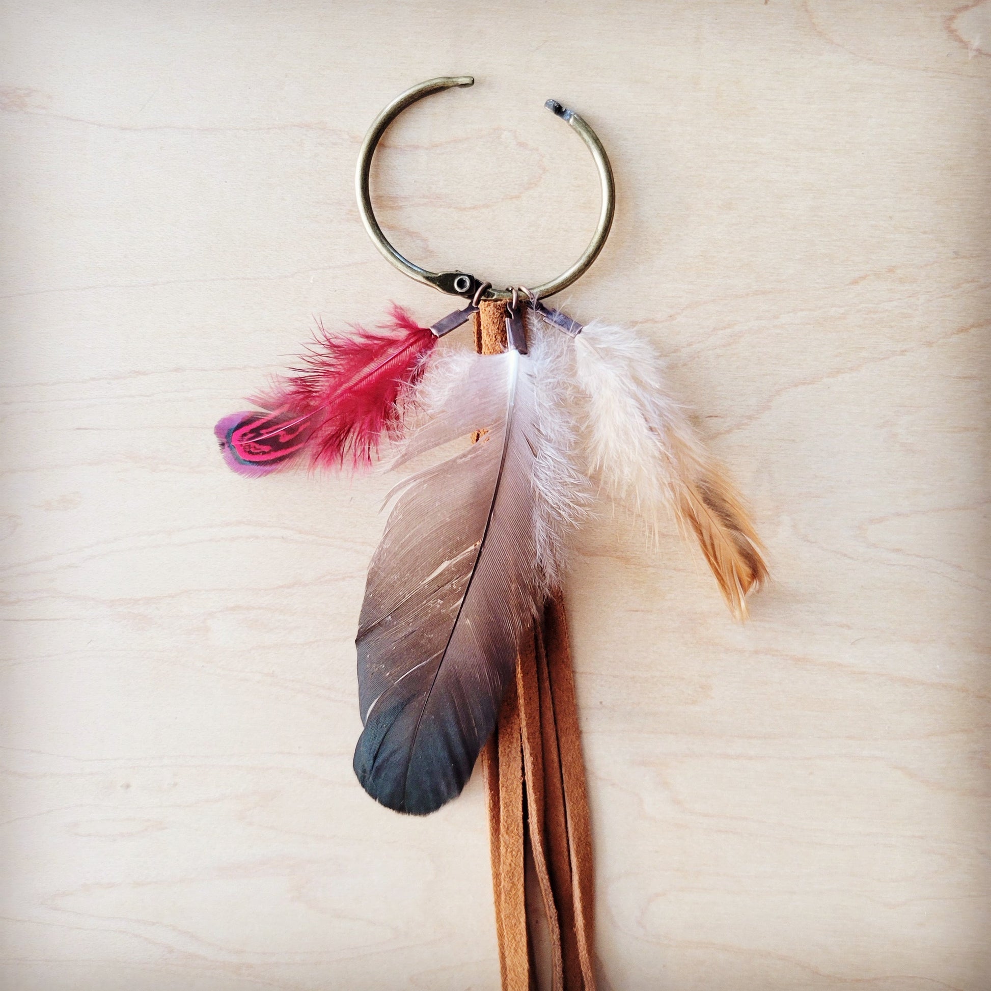 Boho Western Boot Bling Charm with Leather Fringe & Red Feather 500g-1