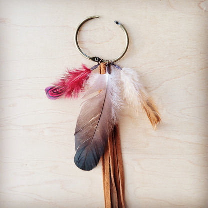 Boho Western Boot Bling Charm with Leather Fringe & Red Feather 500g-1