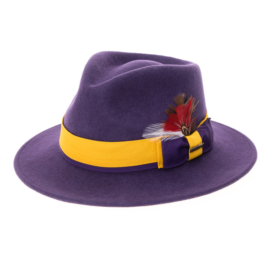 Grayson Fedora Crushable 100 % Australian Wool Traveler Two Tone Purple And Gold Bottom Hat-1
