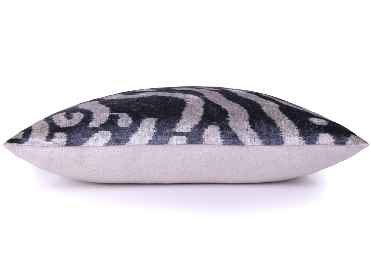 Handmade Velvet Pillow with insert – Blue-Gray Abstract Ikat, 16x24"-2