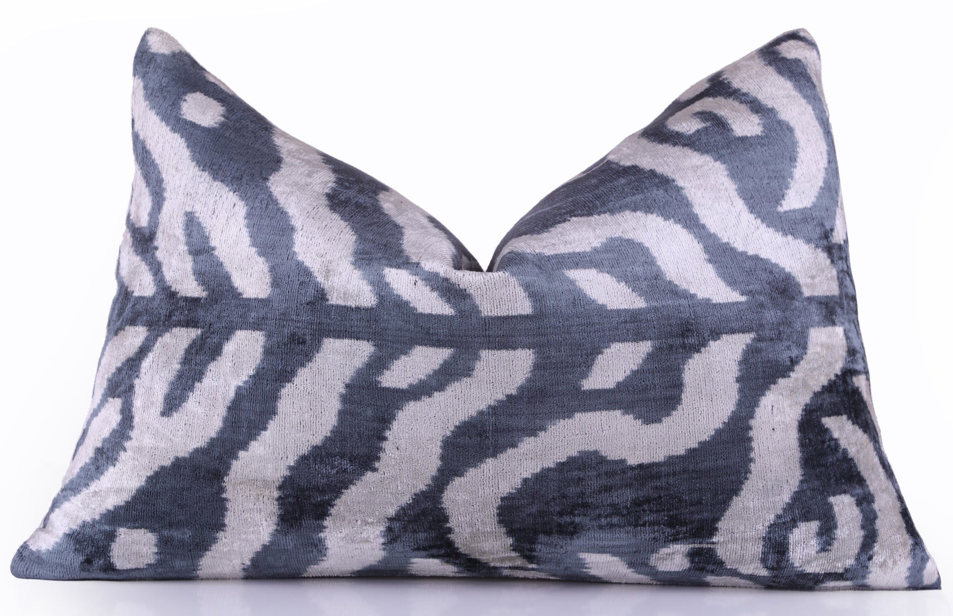 Handmade Velvet Pillow with insert – Blue-Gray Abstract Ikat, 16x24"-0