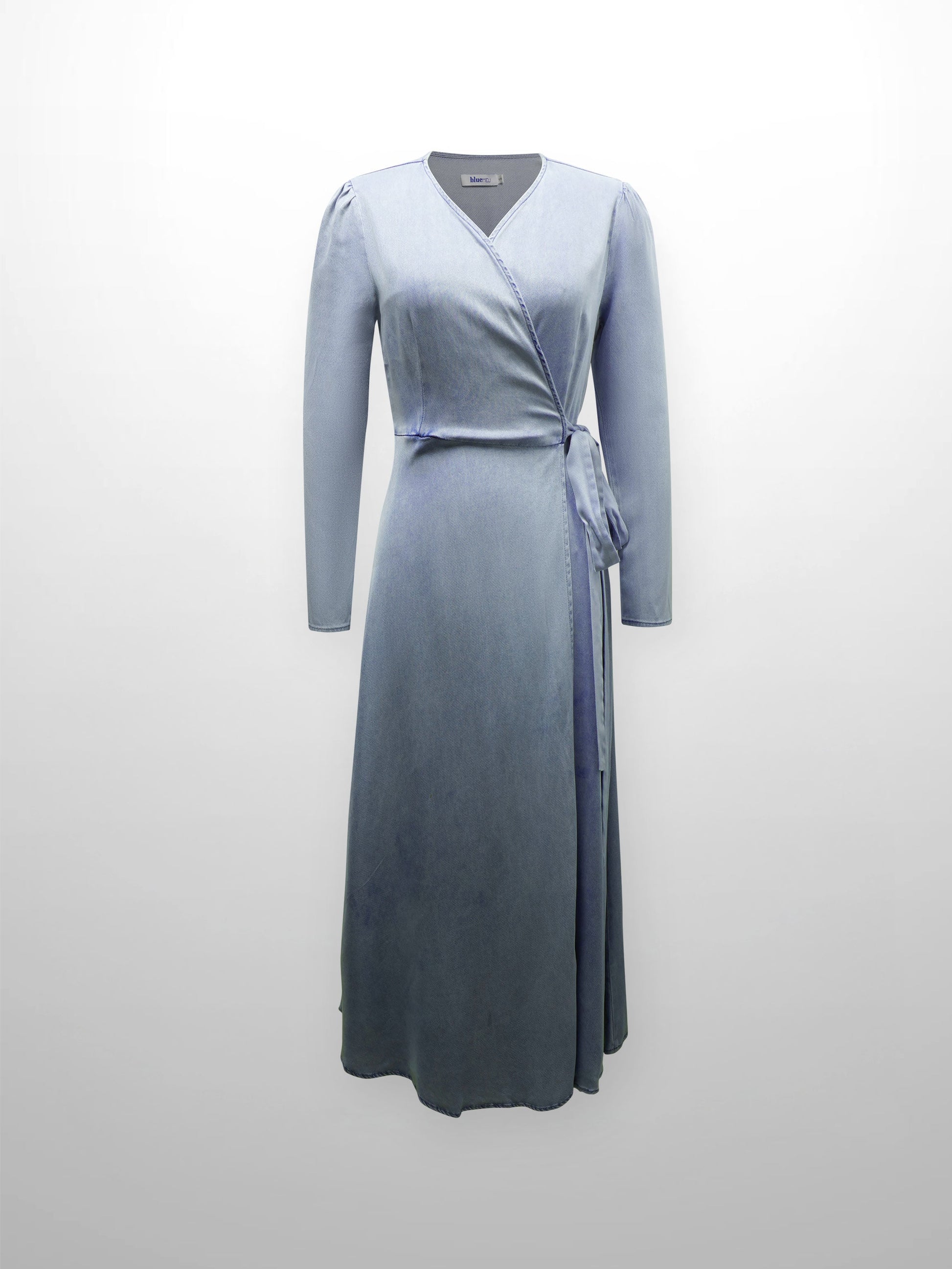 Chambray Denim Wrap Dress-Blue-1