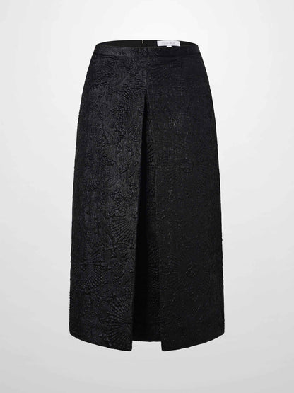 Embossed Inverted Pleat Skirt-Black-1