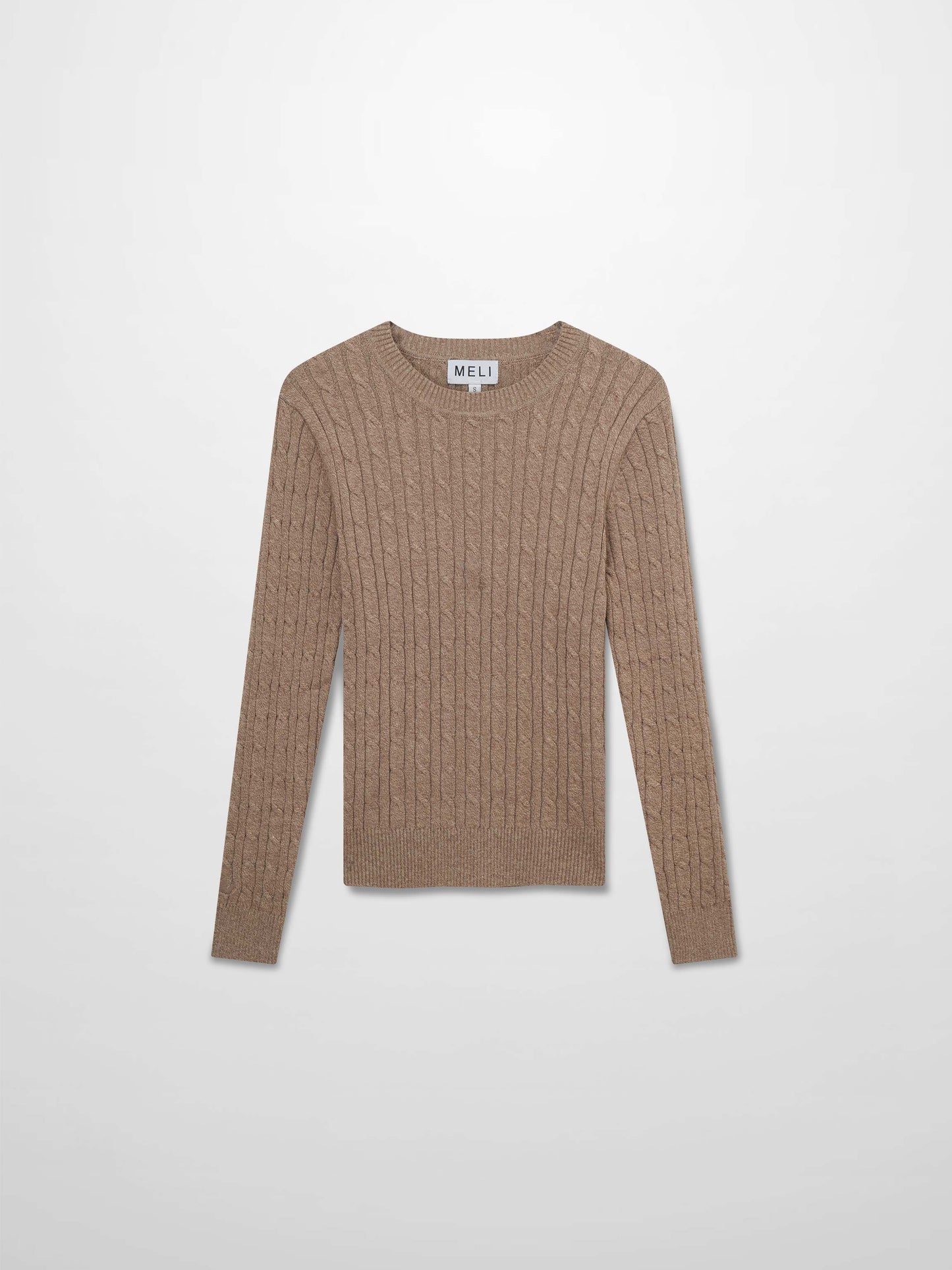 Crew Neck Cable Sweater-Heathered Camel-0