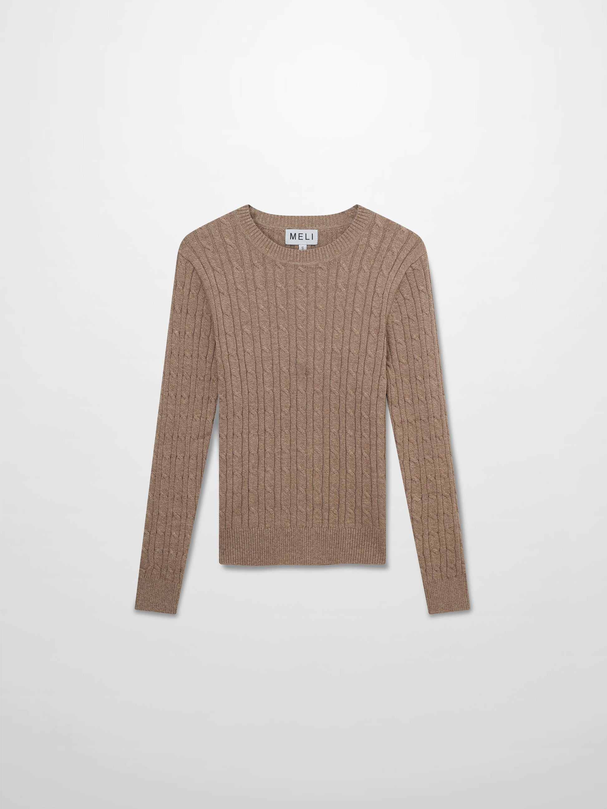 Crew Neck Cable Sweater-Heathered Camel-0